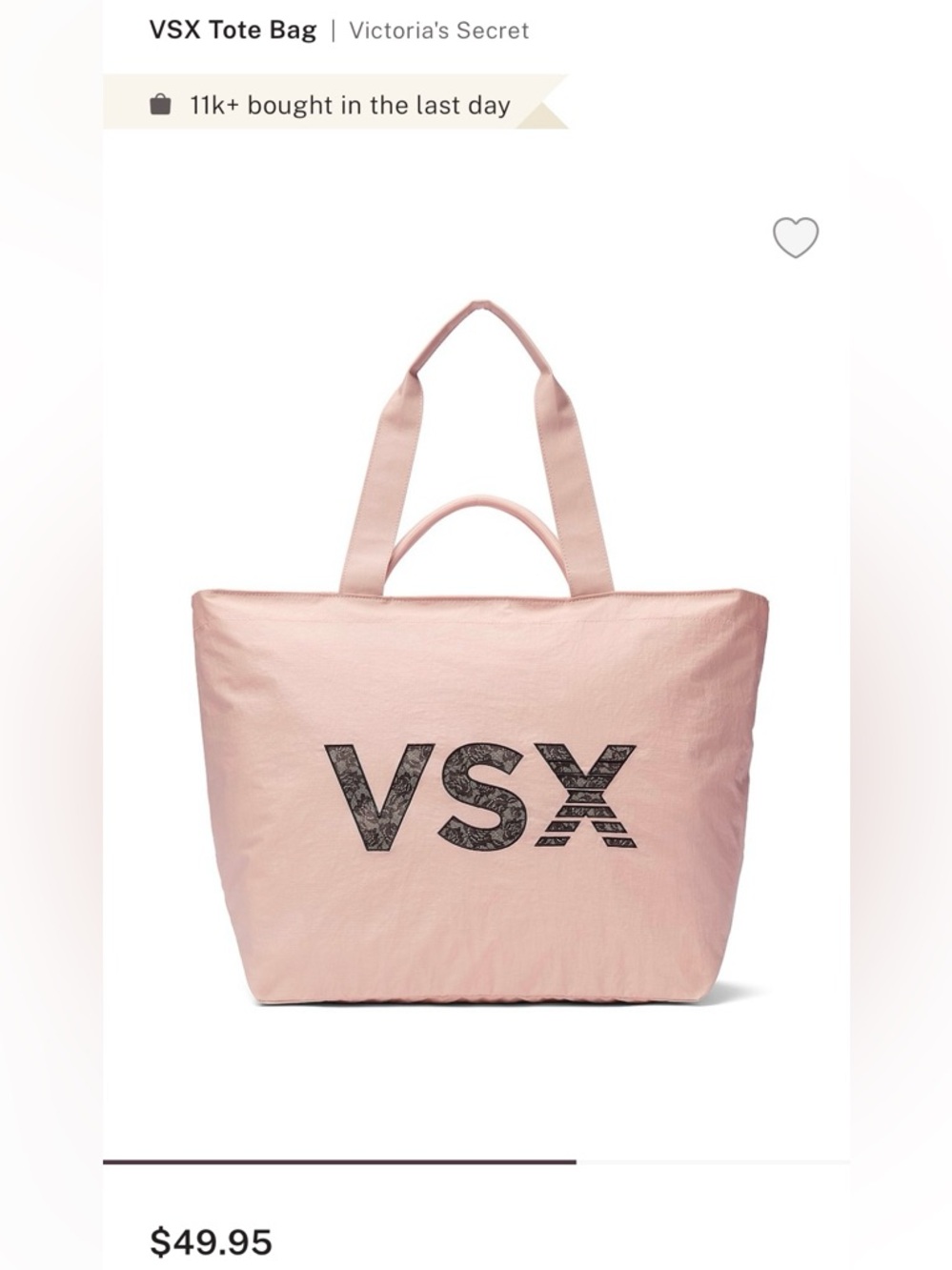 Victoria’s Secret VSX Light Pink Tote with Black Logo
